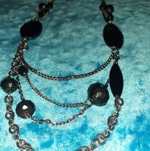 Long multi layered necklace | pewter | black bead
